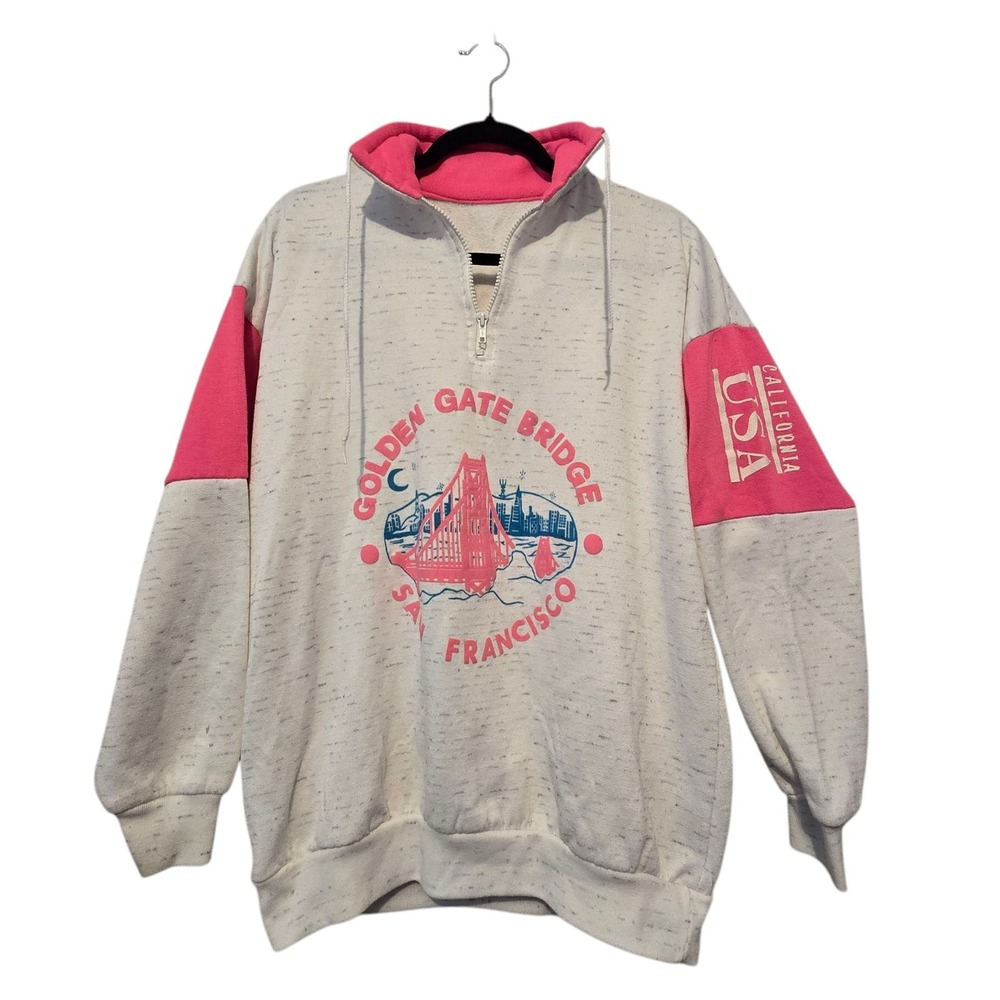 Vtg 80s 90s Golden Gate Bridge San Francisco CA Sweatshirt LG XLG Pink Gray